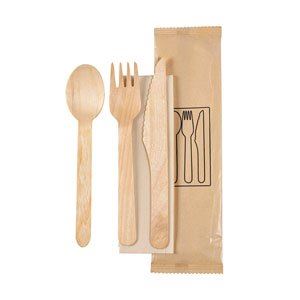 Bestekset: mes, vork, lepel, bruin servet 16/16,5/16 cm