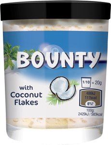 Bounty milk spread with coconut flakes