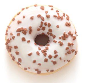 Mini donuts gevuld met karamel - topping witte chocolade